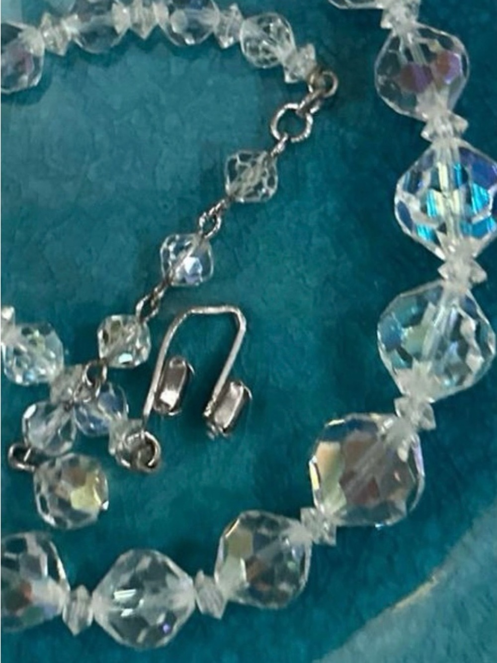 Vintage Choker Necklace & Dangling Earrings Set Clear Faceted Czech Glass Beads - Picture 6 of 10